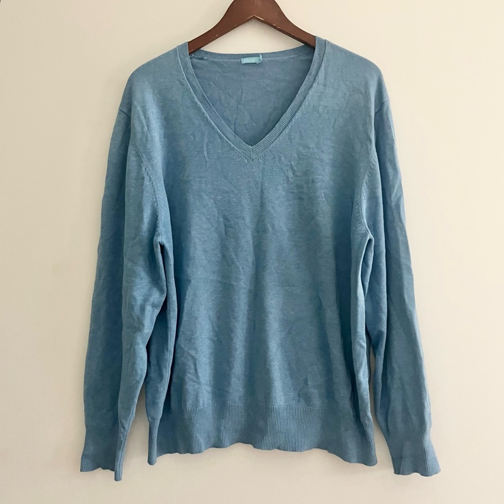 J. McLaughlin Men’s Sky Blue V Neck Sweater Cotton Modal Blend Size Large
